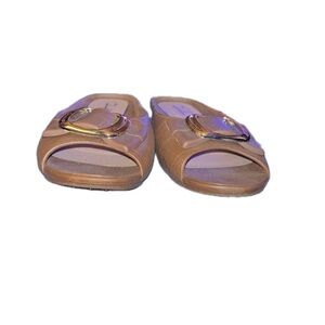 Brown Slides Slip-on Shoes Gold Buckle Detail New Without Tags Women Size 40/41